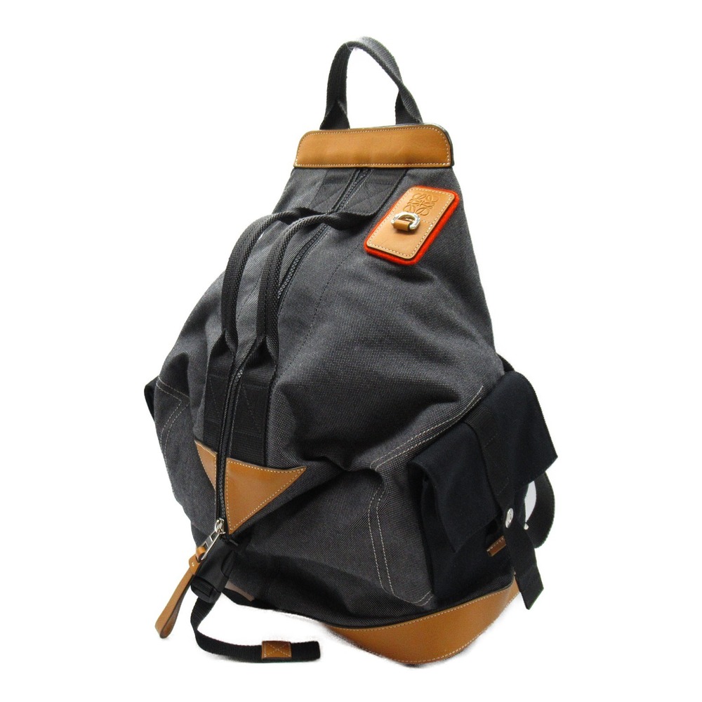 Loewe Backpack Canvas Convertible Brown Black Lea… - image 3